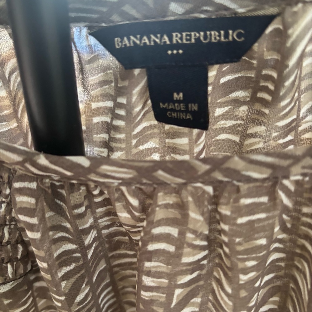 Banana Republic Sheer Chiffon Blouse Brown/Wht Abstract Print Women’s M - Picture 3 of 6